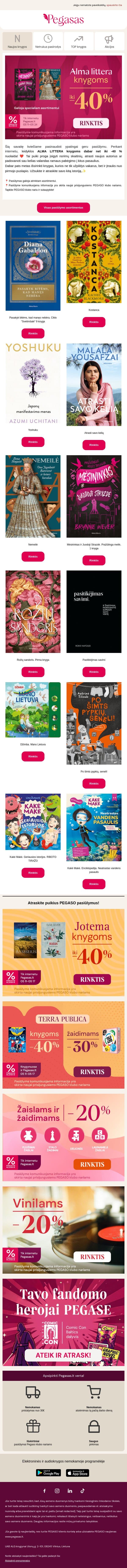 Istorijos, kurios įtraukia. Nuolaidos, kurios džiugina 🤩 email from Pegasas screenshot