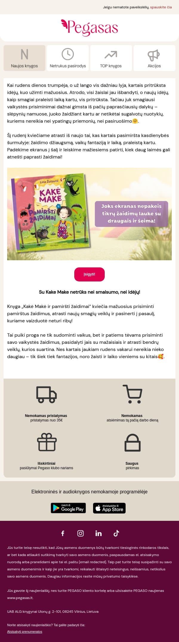 🍂Ką veikti su vaikais rudenį? Kakė Makė turi idėjų! email from Pegasas screenshot