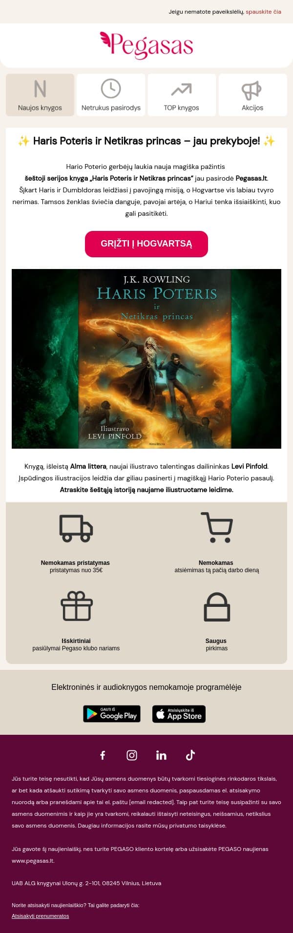 Tamsos ženklas jau šviečia... Haris Poteris grįžta ⚡ email from Pegasas screenshot