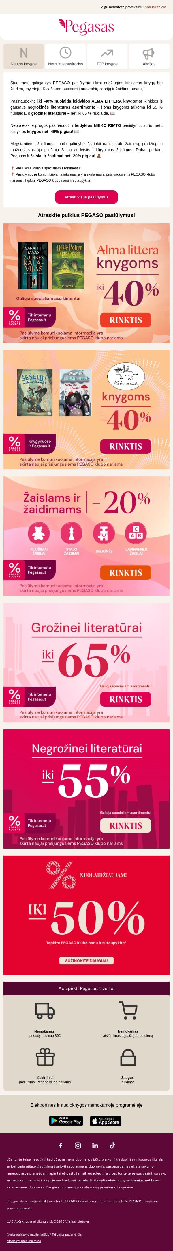 Daugybė knygų ir žaidimų pigiau! 😍 email from Pegasas screenshot