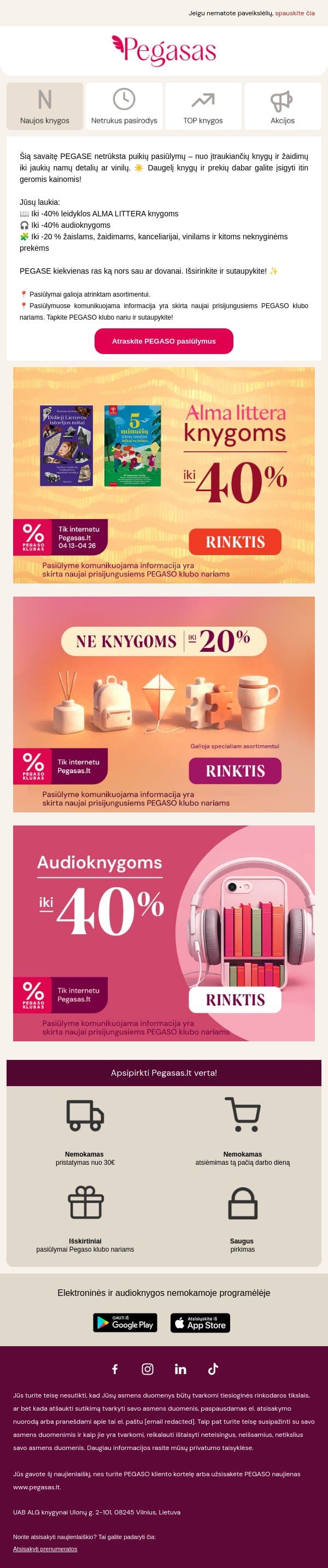 📣 Puikūs PEGASO pasiūlymai, kurių rekomenduojame nepraleisti! email from Pegasas screenshot