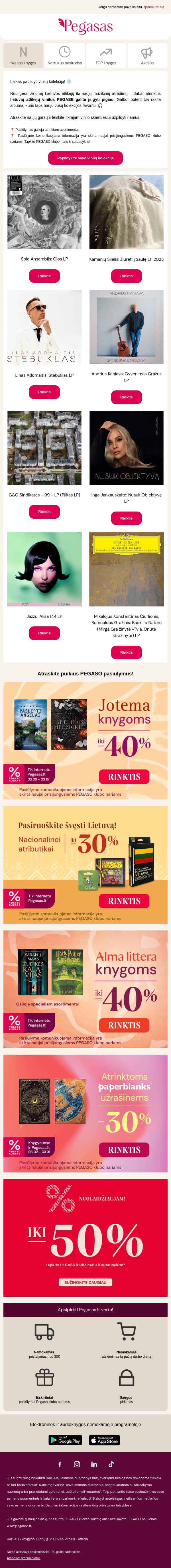 Papildykite savo vinilų kolekciją lietuviška muzika! 💿 email from Pegasas screenshot
