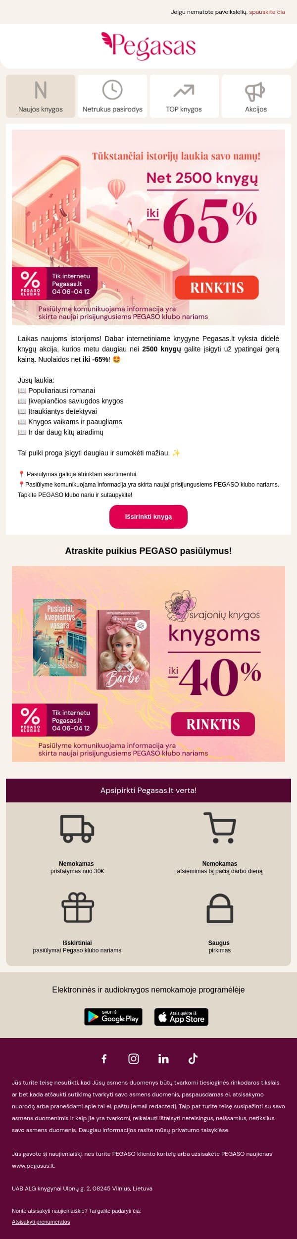 Daugybė puikių istorijų pigiau! Knygos net iki -65%! 😍 email from Pegasas screenshot