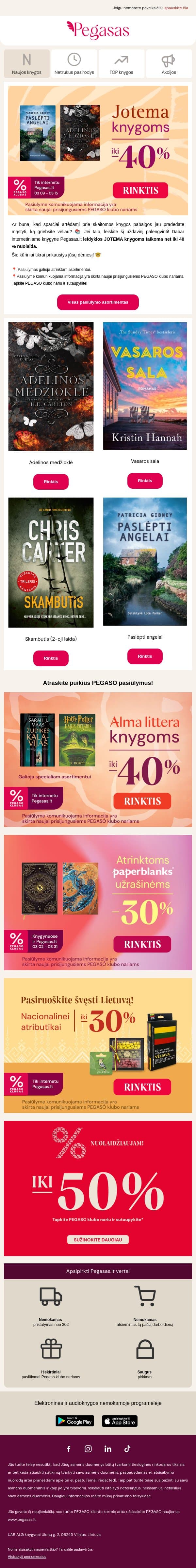📖 Leidyklos JOTEMA knygoms iki -40%! email from Pegasas screenshot
