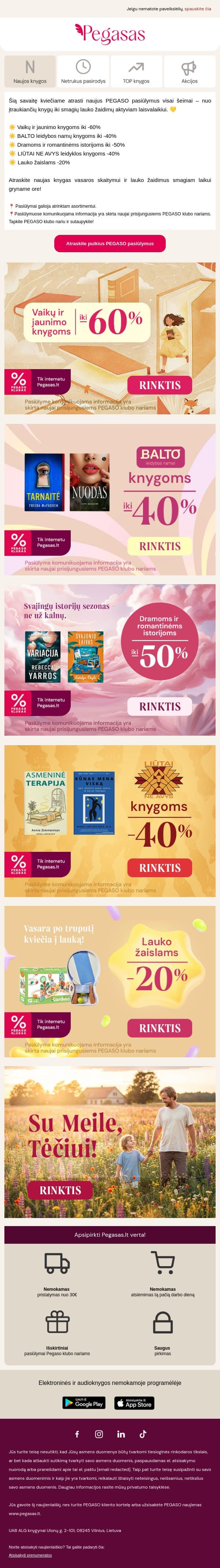 😍 Nauji pasiūlymai jau PEGASE! email from Pegasas screenshot