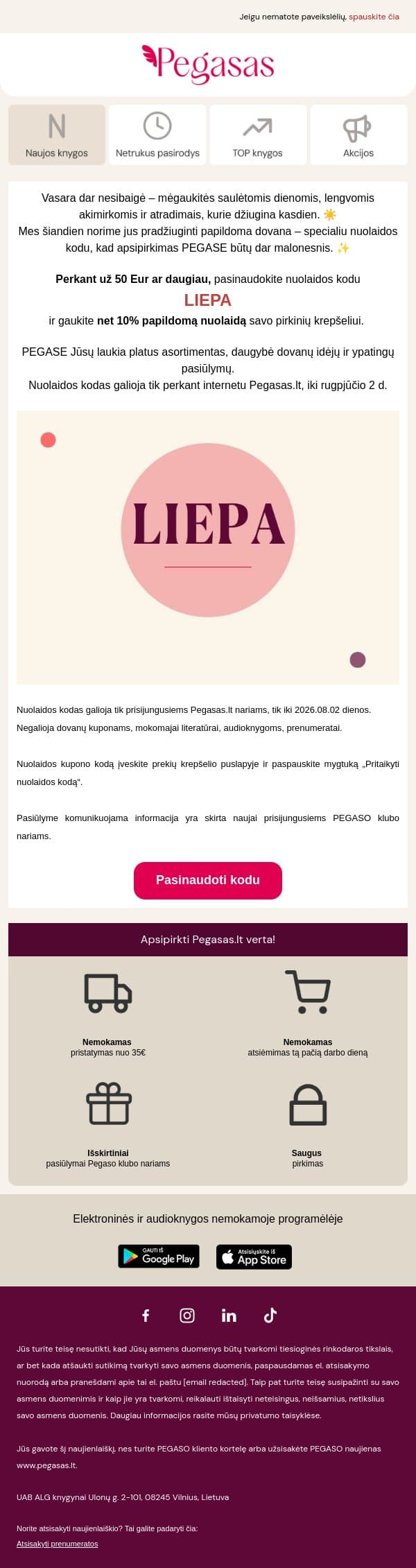 Maža vasaros staigmena Jums 🎁 email from Pegasas screenshot