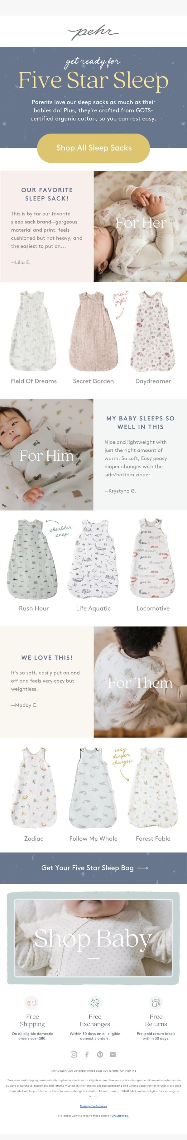 This Sleep Sack > All The Others email from Pehr screenshot