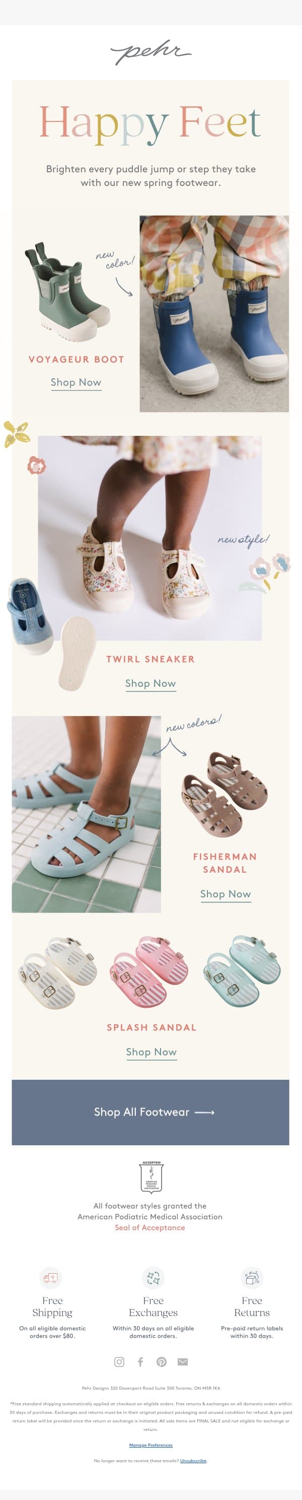 Happy Feet Start Here… email from Pehr screenshot