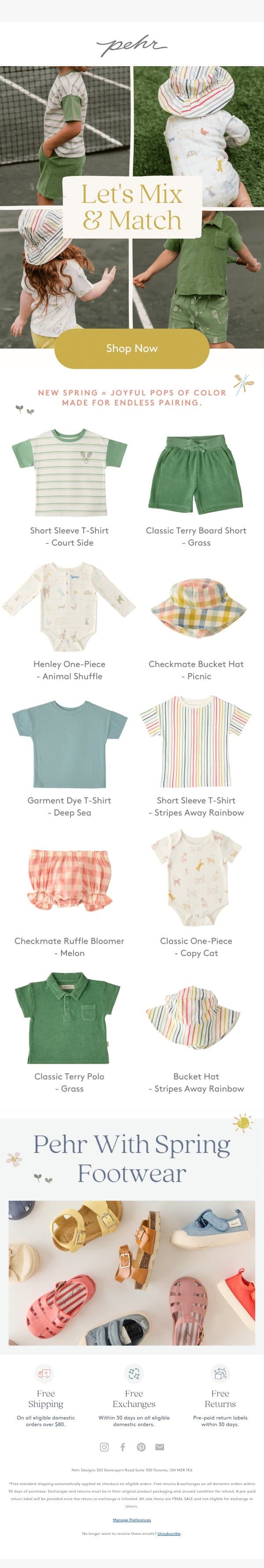 Your Spring Outfit Shortcut email from Pehr screenshot