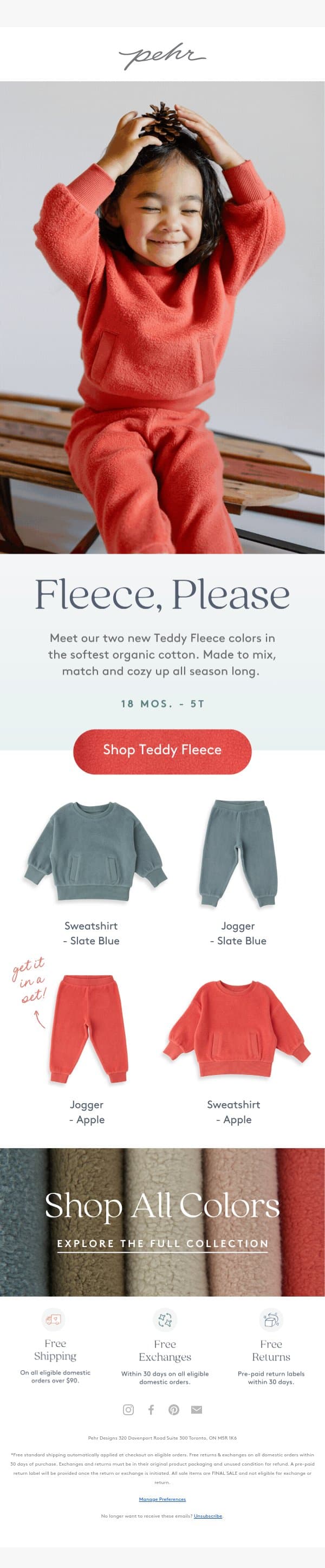 Your Cozy Update Is Here email from Pehr screenshot