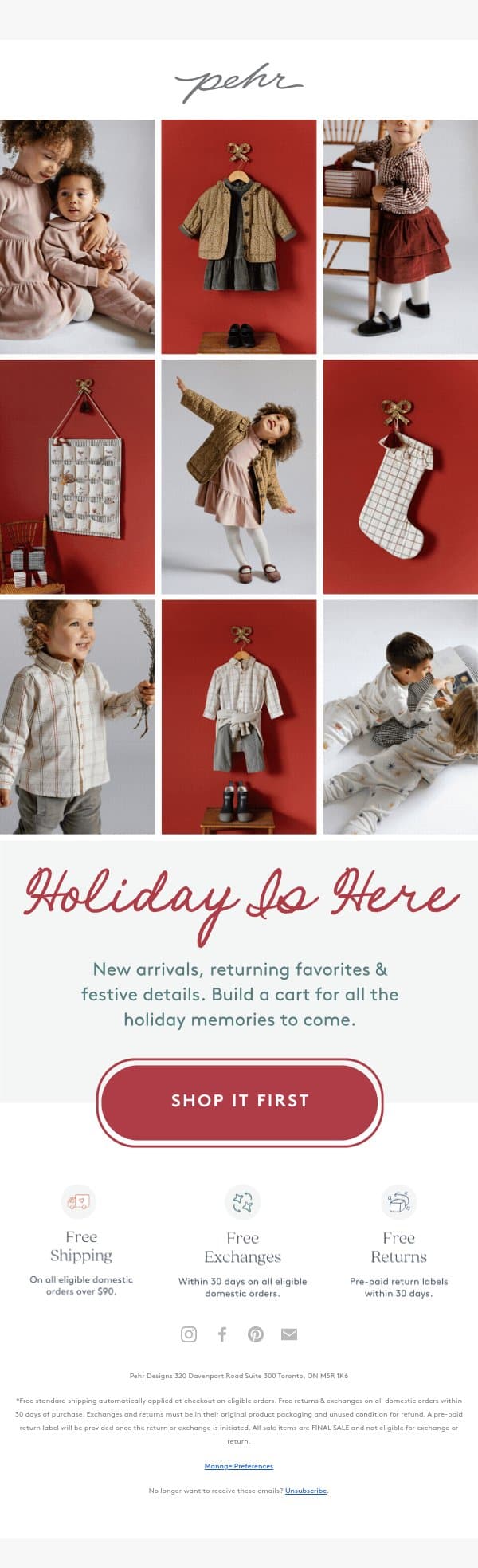 Velvet! Velour! Holiday Check! email from Pehr screenshot
