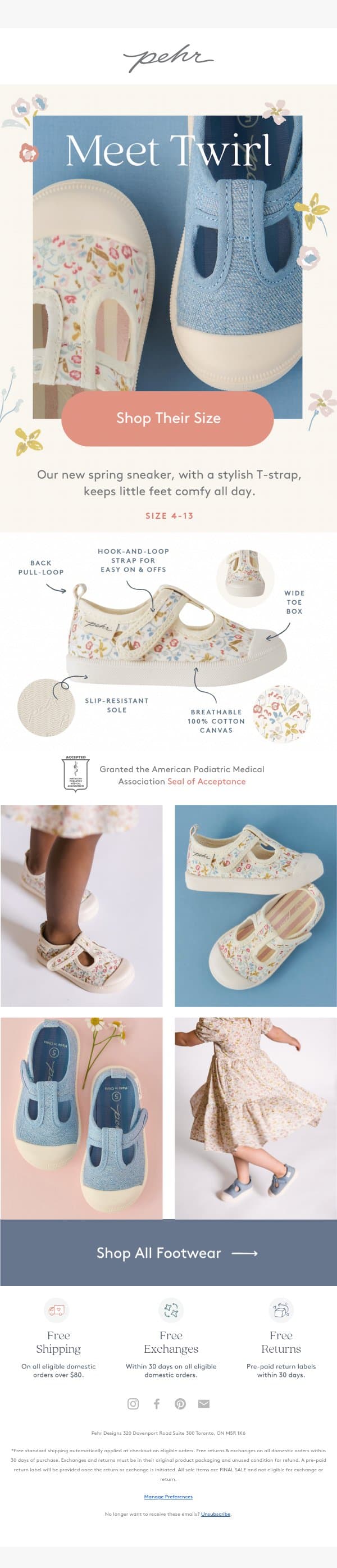 Twirl-Worthy NEW Sneakers email from Pehr screenshot