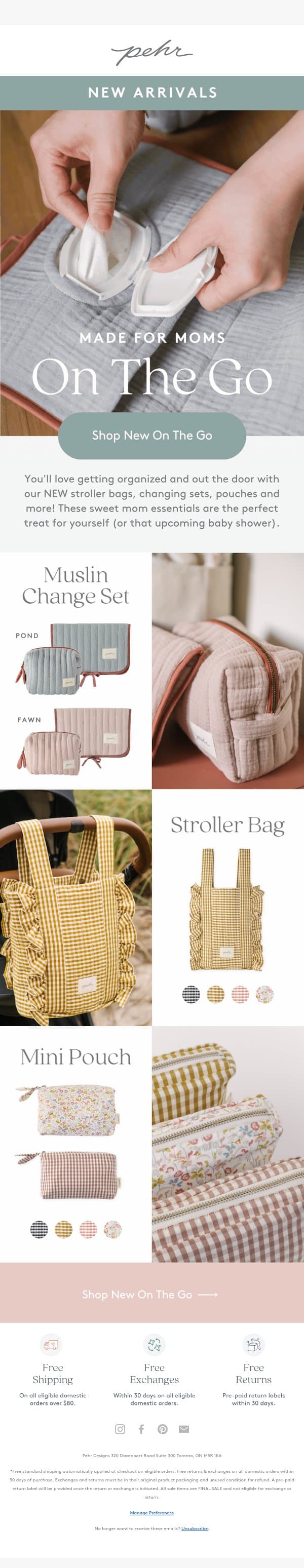 NEW!!! Stroller Bags & On The Go… email from Pehr screenshot
