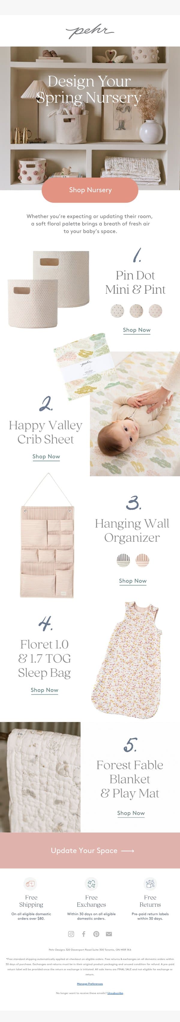 New Nursery Must-Haves email from Pehr screenshot