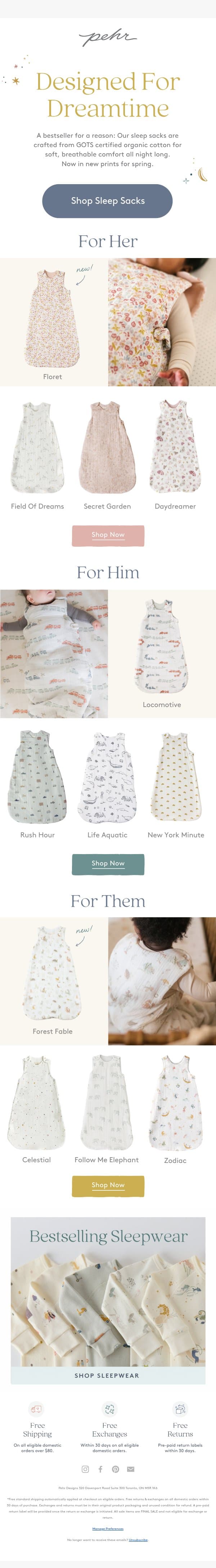 Bestselling Sleep Sacks Are Back email from Pehr screenshot
