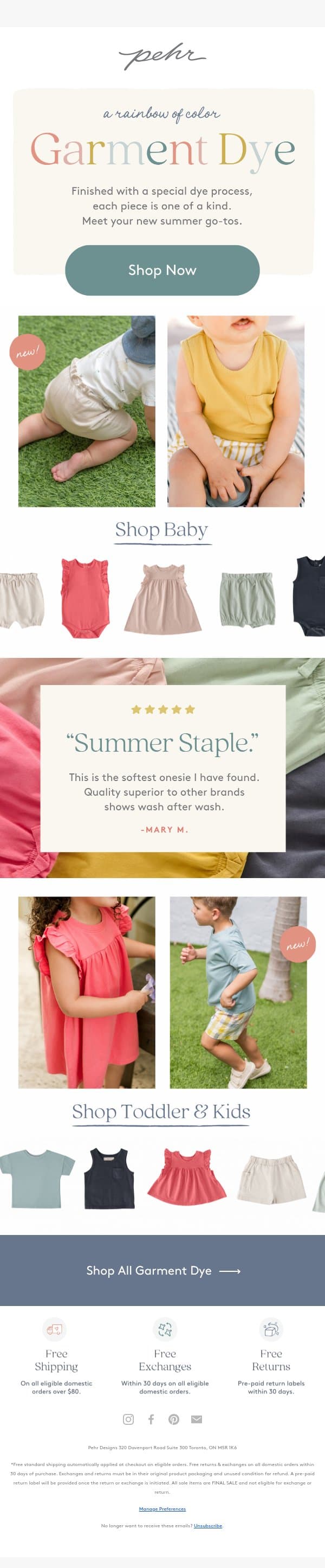A Pop Of Color: Garment Dye email from Pehr screenshot