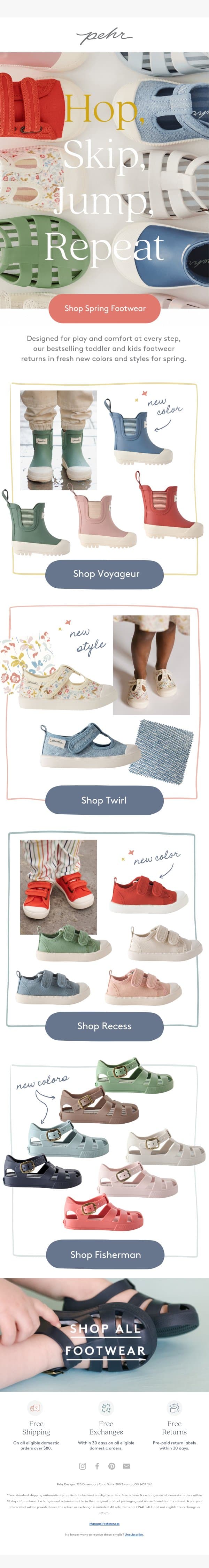 Spring Footwear Refresh email from Pehr screenshot