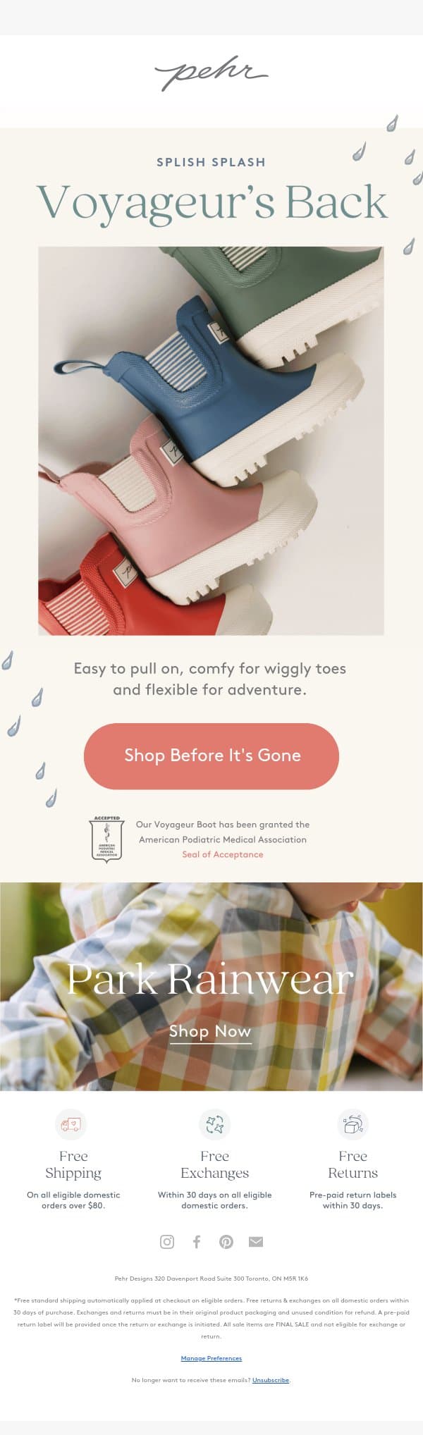Wait's Over! Voyageur Boots are BACK email from Pehr screenshot