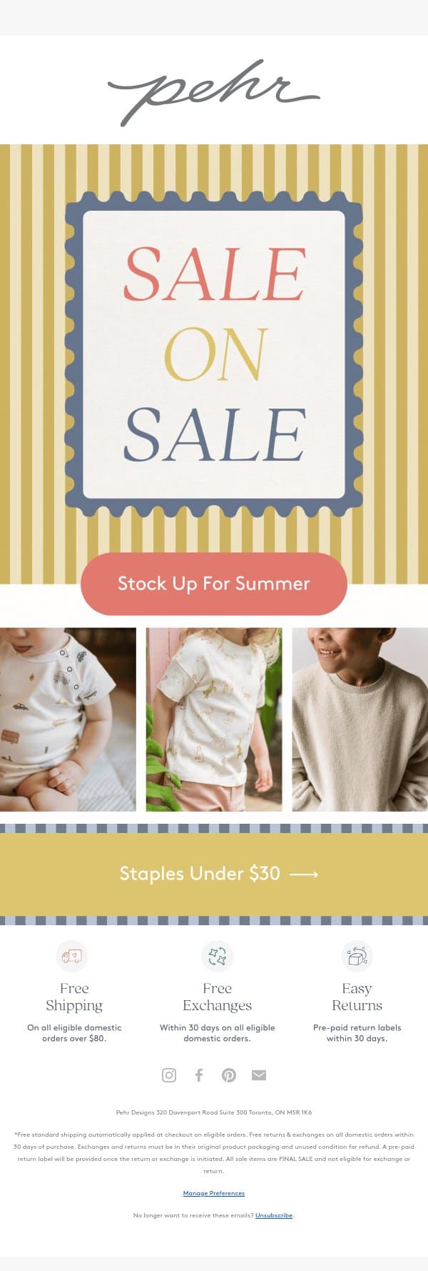 Under $30. You're welcome. email from Pehr screenshot