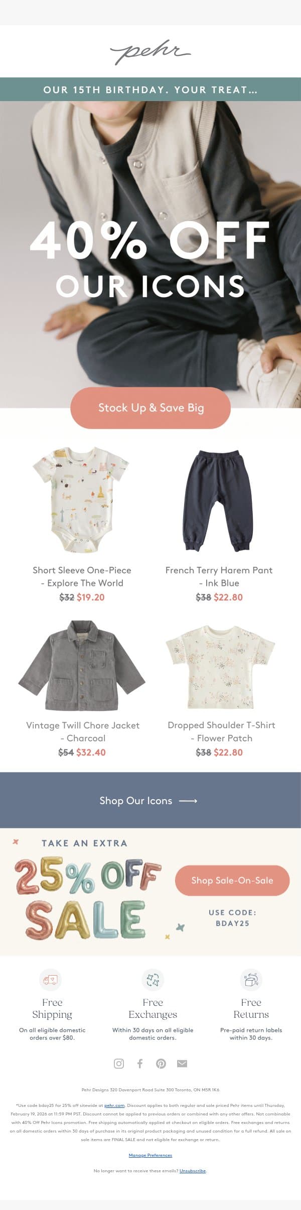 40% Off The Icons—Don’t Miss It! email from Pehr screenshot
