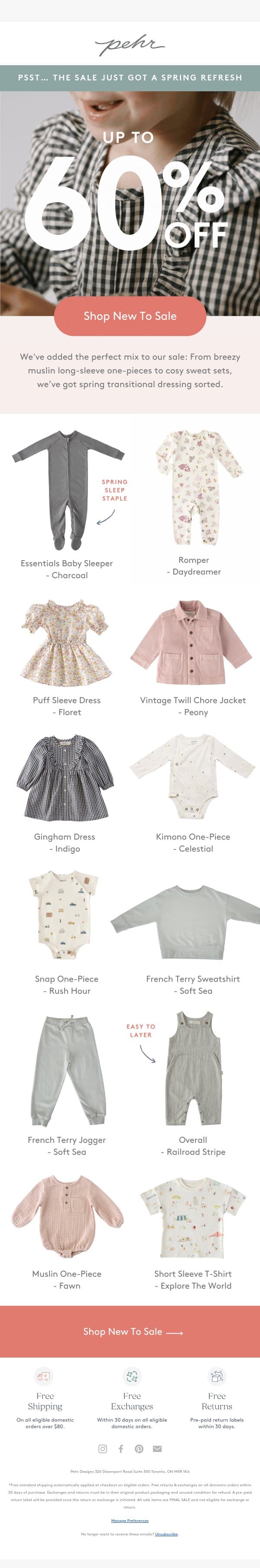 SALE Now Up to 60% off! email from Pehr screenshot
