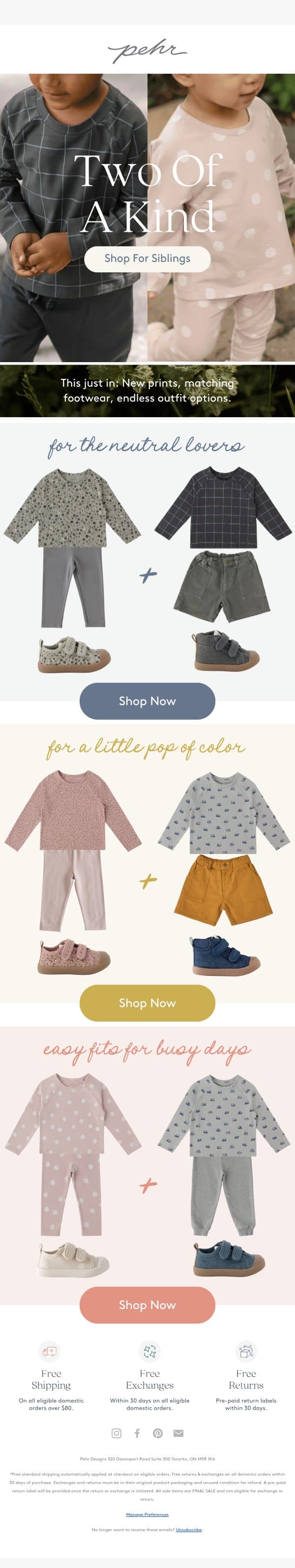 Coordinated closets, zero effort email from Pehr screenshot
