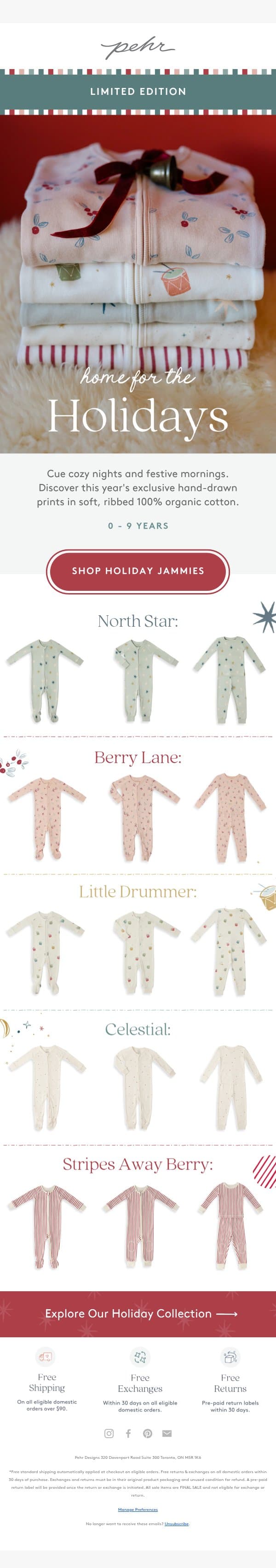 REMINDER: Time to Get Holiday PJs email from Pehr screenshot