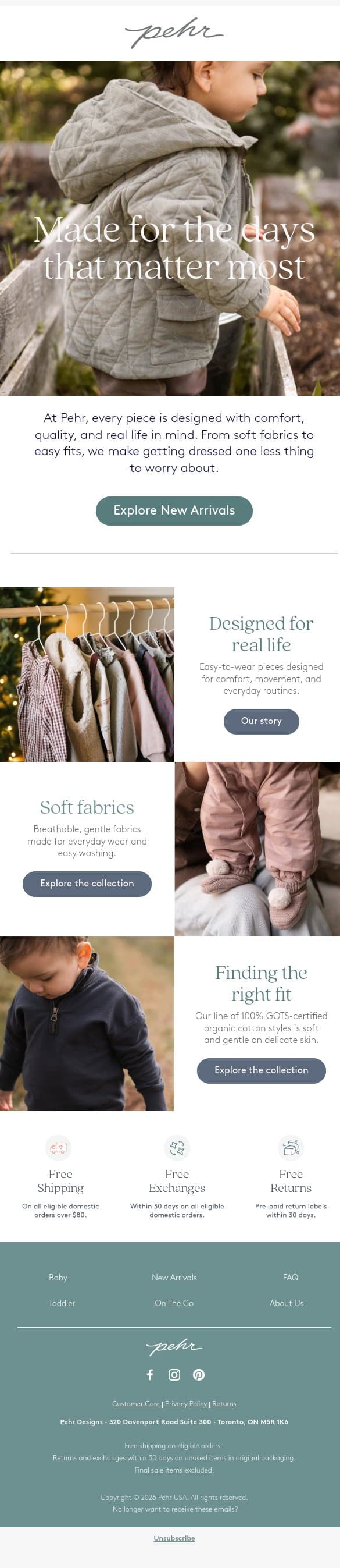 Made with care, from fabric to fit... email from Pehr screenshot