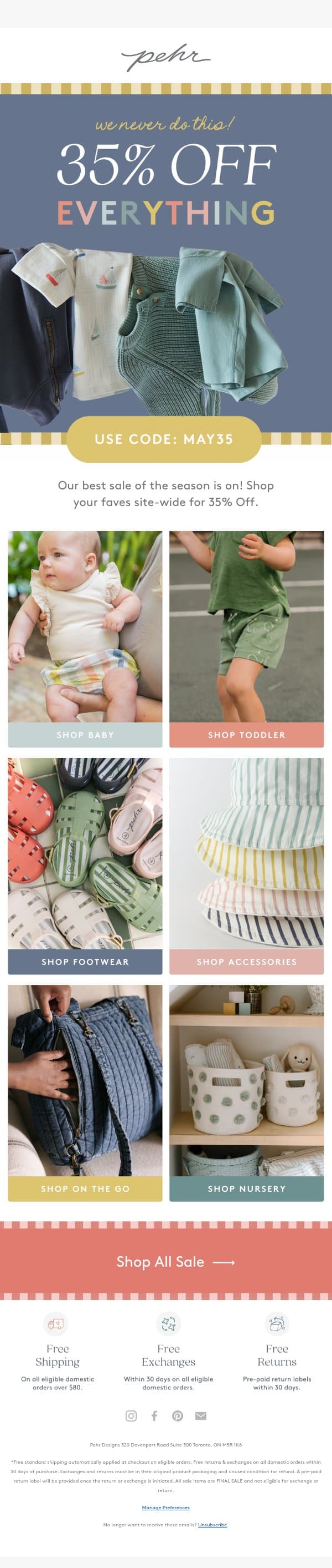 35% Off EVERYTHING! 🎉 email from Pehr screenshot