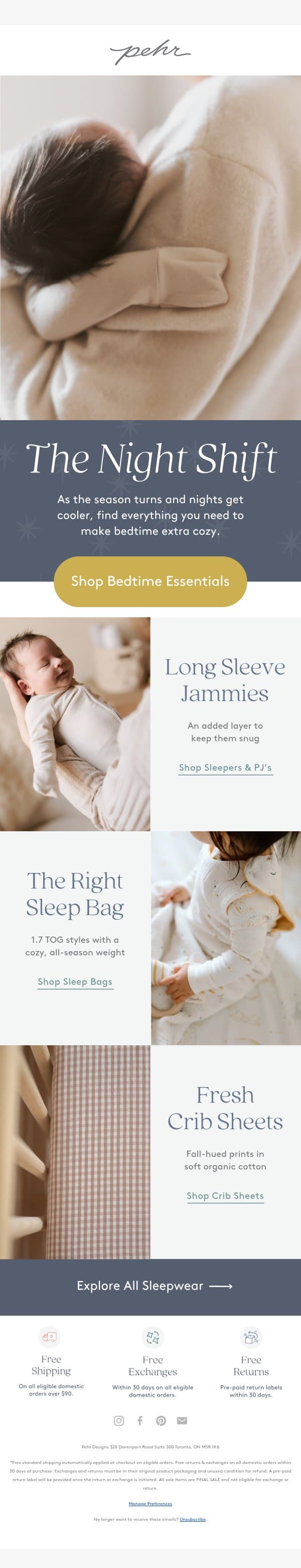 3 Fall Bedtime Must-Haves email from Pehr screenshot