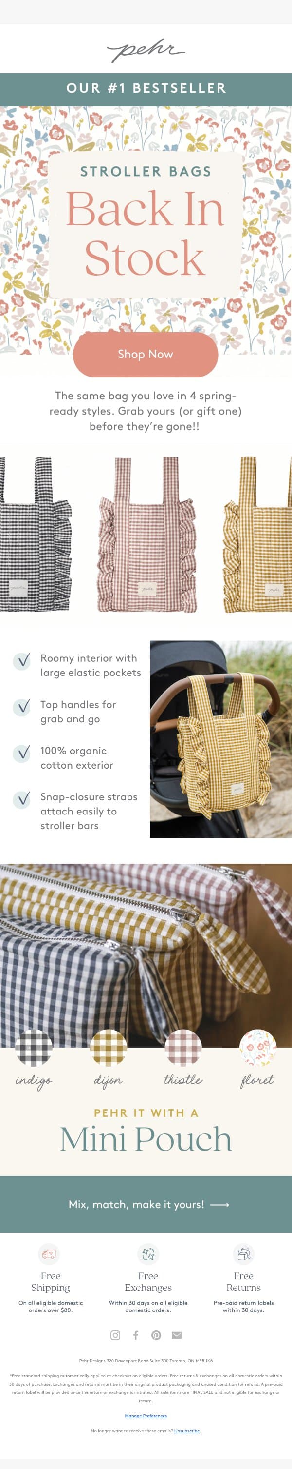Restock Alert! Stroller Bags Are BACK 🎉 email from Pehr screenshot