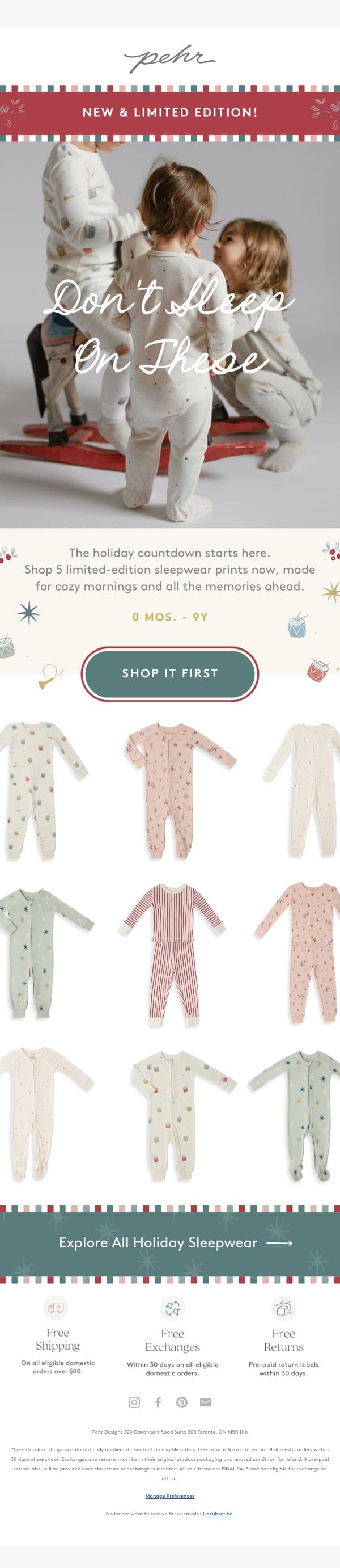 NEW! Holiday PJs Have Arrived... email from Pehr screenshot