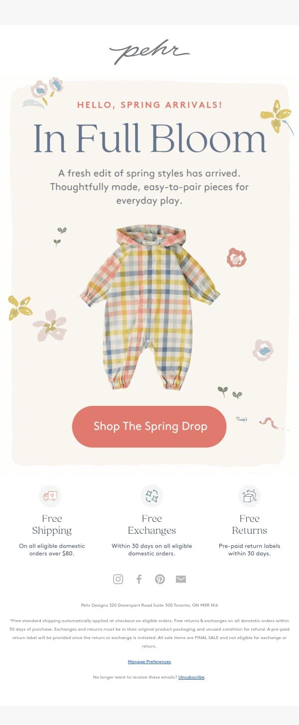 Spring Starts Here 🌸 email from Pehr screenshot