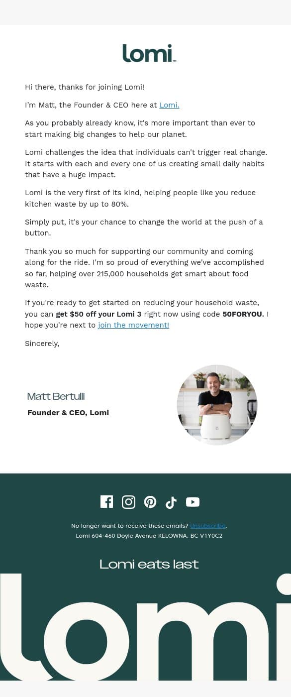 A Letter From Our CEO email from Pela screenshot