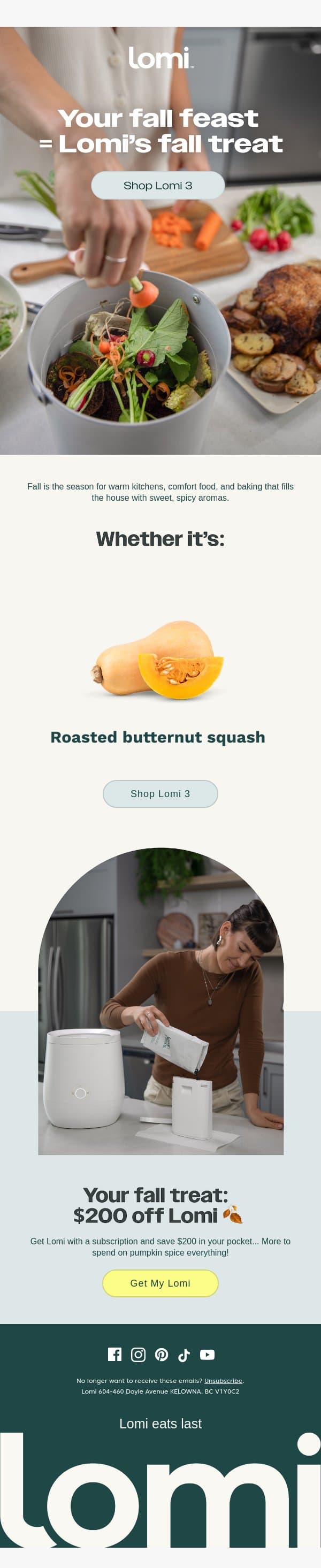 Your fall feast = Lomi's fall treat email from Pela screenshot