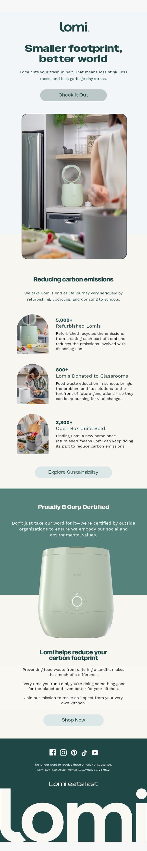 Lomi is your sustainability superpower 🌱 email from Pela screenshot