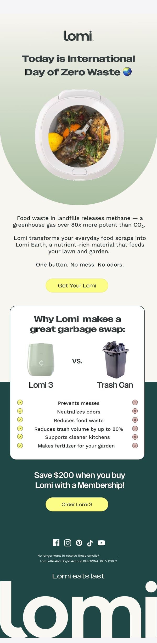 Your food scraps are releasing methane 🌏 email from Pela screenshot