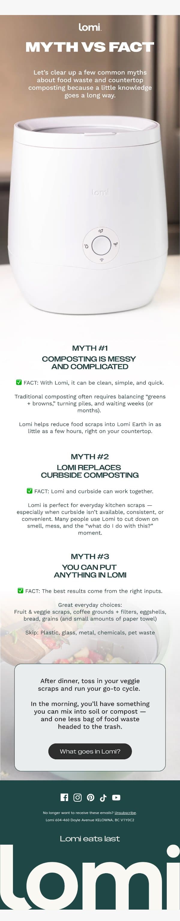 Myth vs Fact: Lomi Edition 🥕♻️ email from Pela screenshot