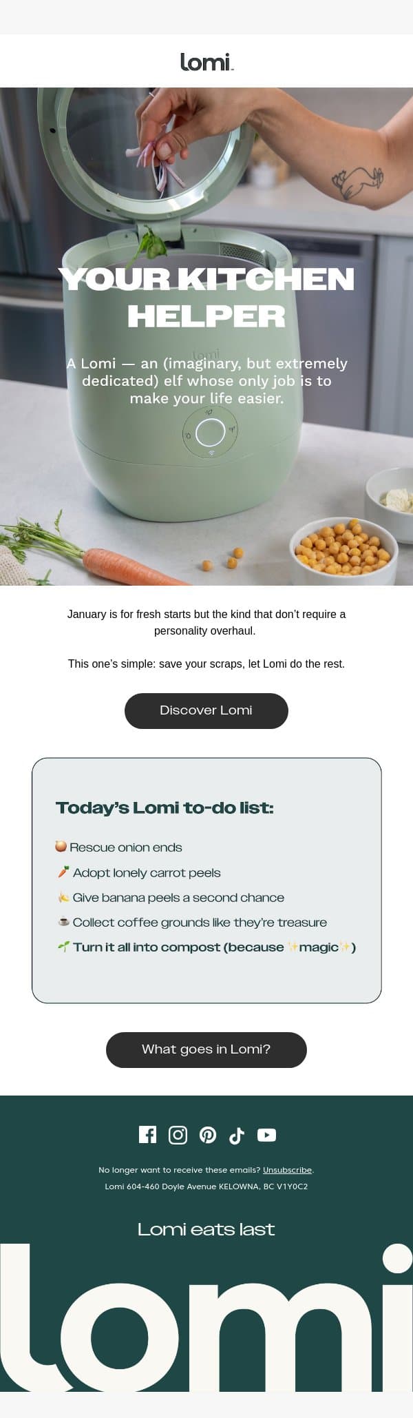Lomi reporting for duty! email from Pela screenshot