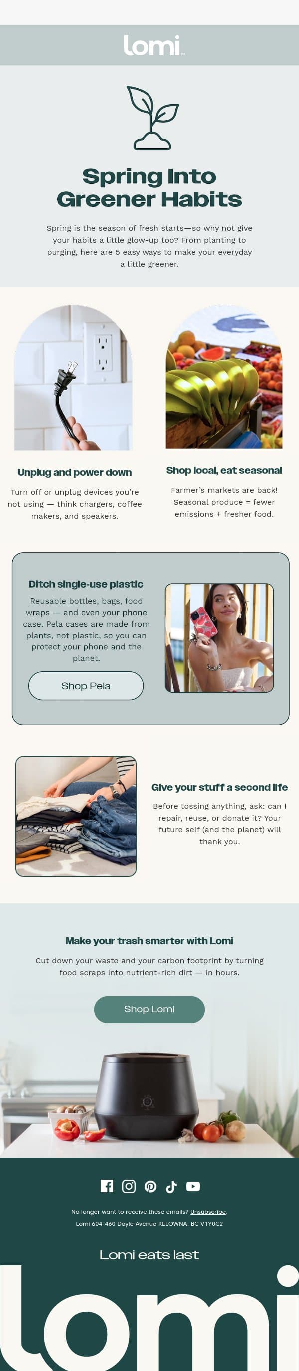 5 easy ways to go green this spring π± email from Pela screenshot