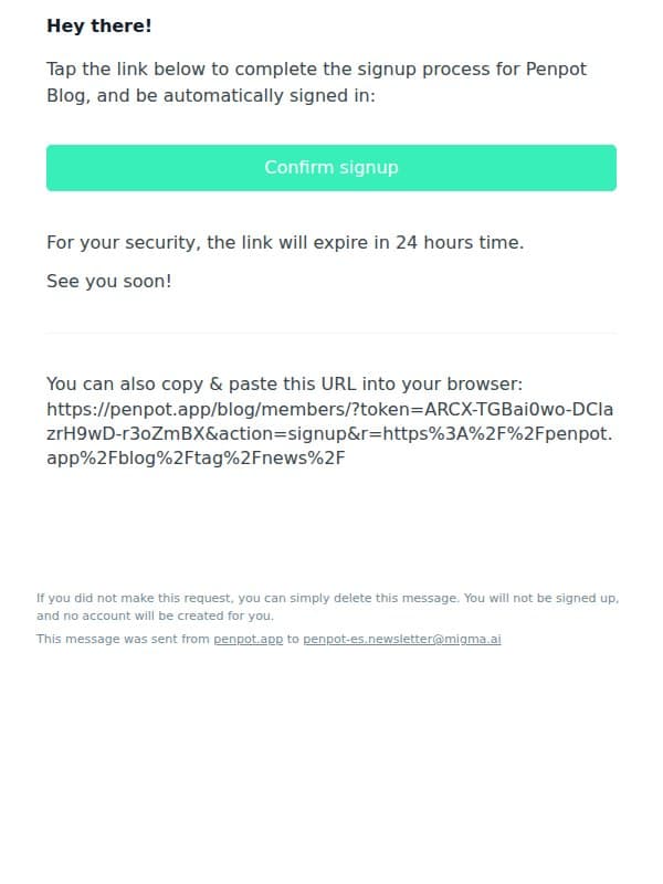 π Complete your sign up to Penpot Blog! email from Penpot screenshot