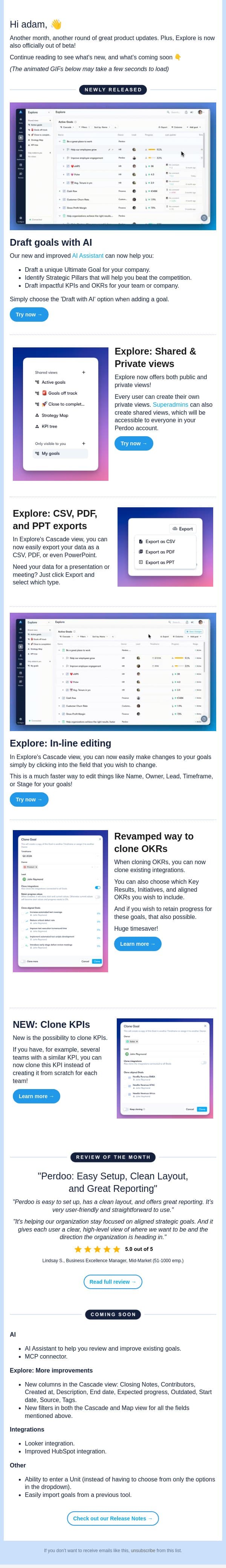 Perdoo Product Update 📢 email from Perdoo screenshot
