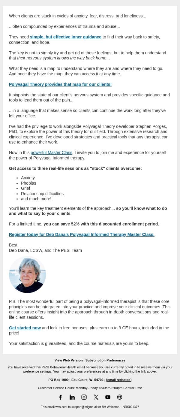 SALE! Polyvagal Theory Master Class email from PESI screenshot