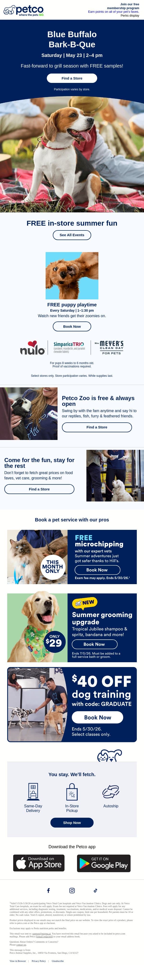 🗓 MARK IT: FREE Bark-B-Que this Saturday! email from Petco screenshot