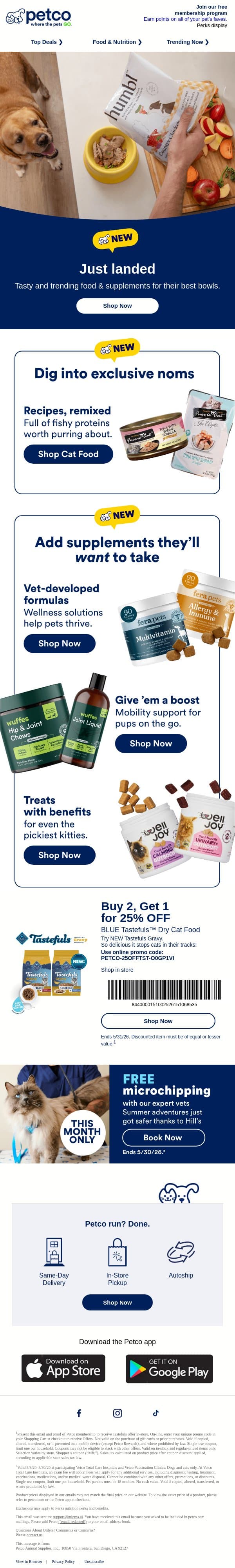 🥣 NEW IN NOMS: food, supplements & more email from Petco screenshot