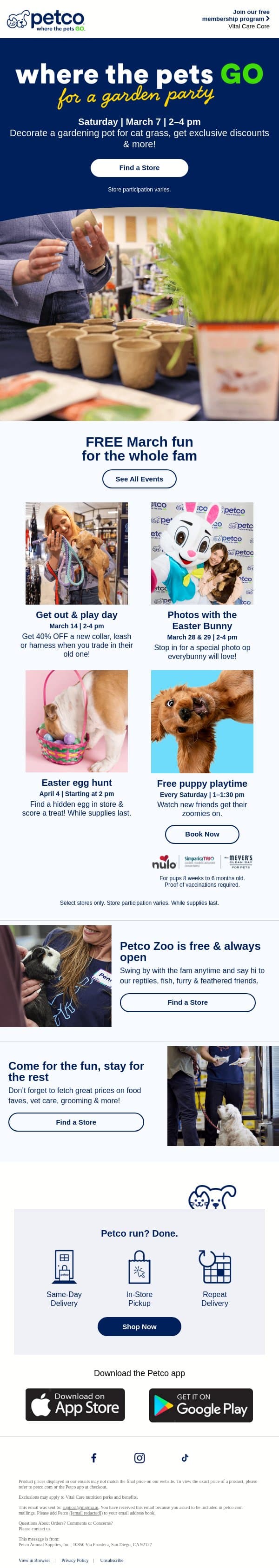 A garden party for best buds🪴🐾 email from Petco screenshot