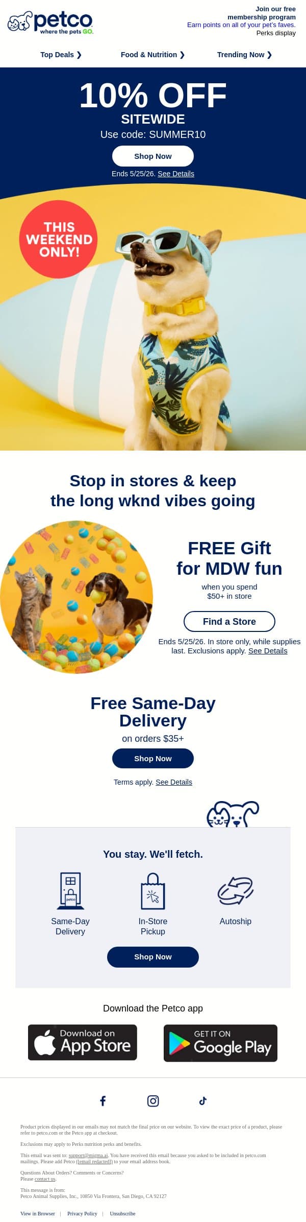 ☀️ Kick off summer with 10% OFF sitewide! email from Petco screenshot