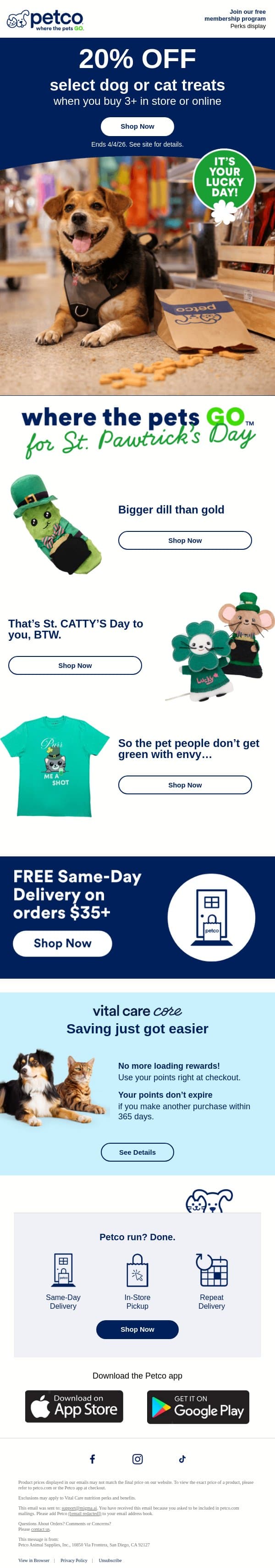 Lucky you 🍀 A St. Pawtrick’s surprise email from Petco screenshot