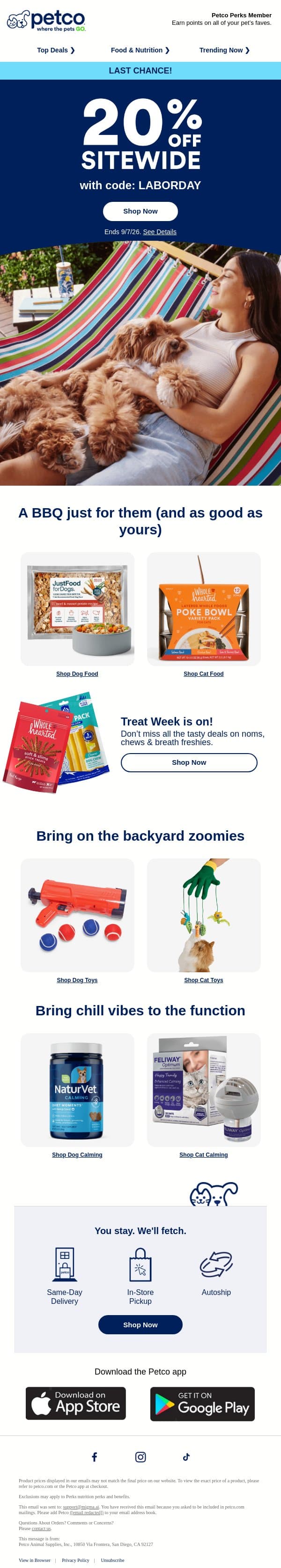 LAST DAY TO GET 20% OFF email from Petco screenshot