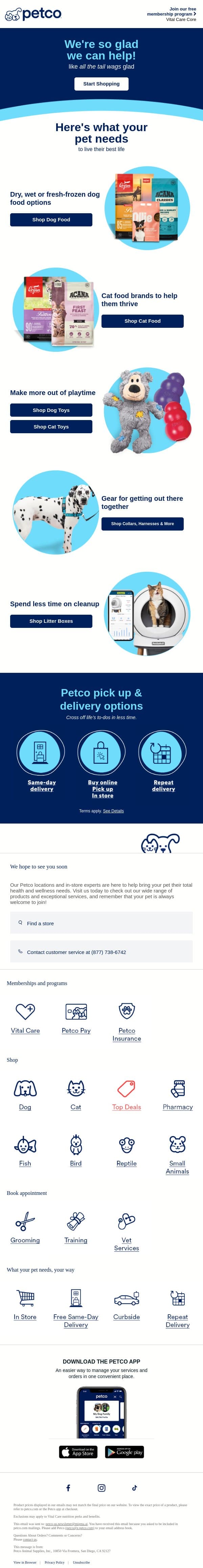 Everything You Need, All in One Place email from Petco screenshot